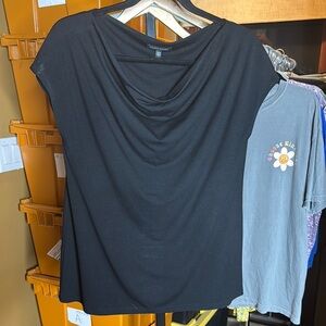 Eileen Fisher Black Fine Jersey Cowl Neck Top Slim Fit Basic Length Size Small